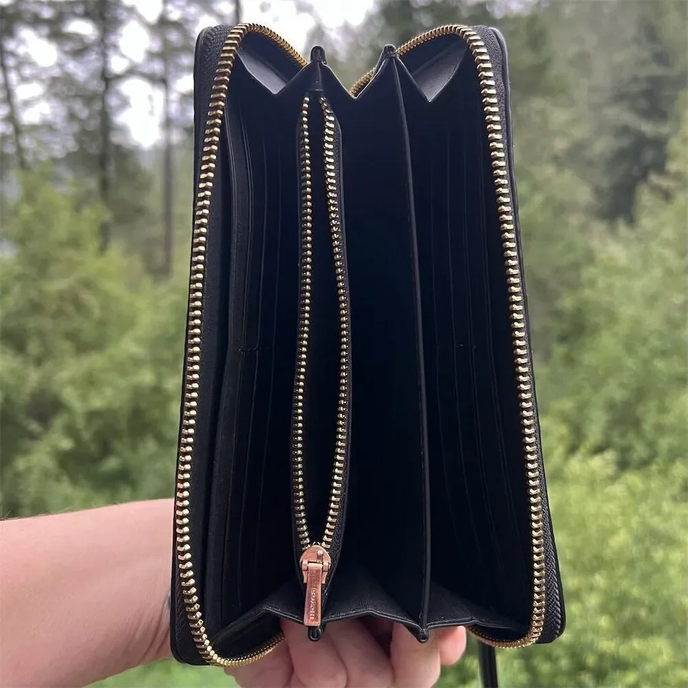 COACH Black Leather Phone Wallet Wristlet with Gold Hardware AUTHENTIC